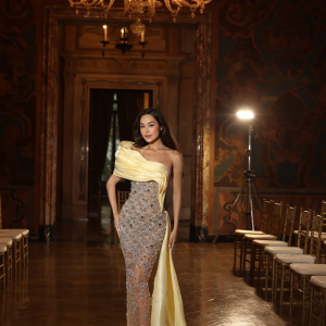 Elisabetta - One Shoulder Draped Beaded Gown